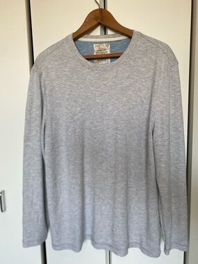 Tasso Elba Light Gray Thin-Stripe Long Sleeve Crew Neck Tee LARGE